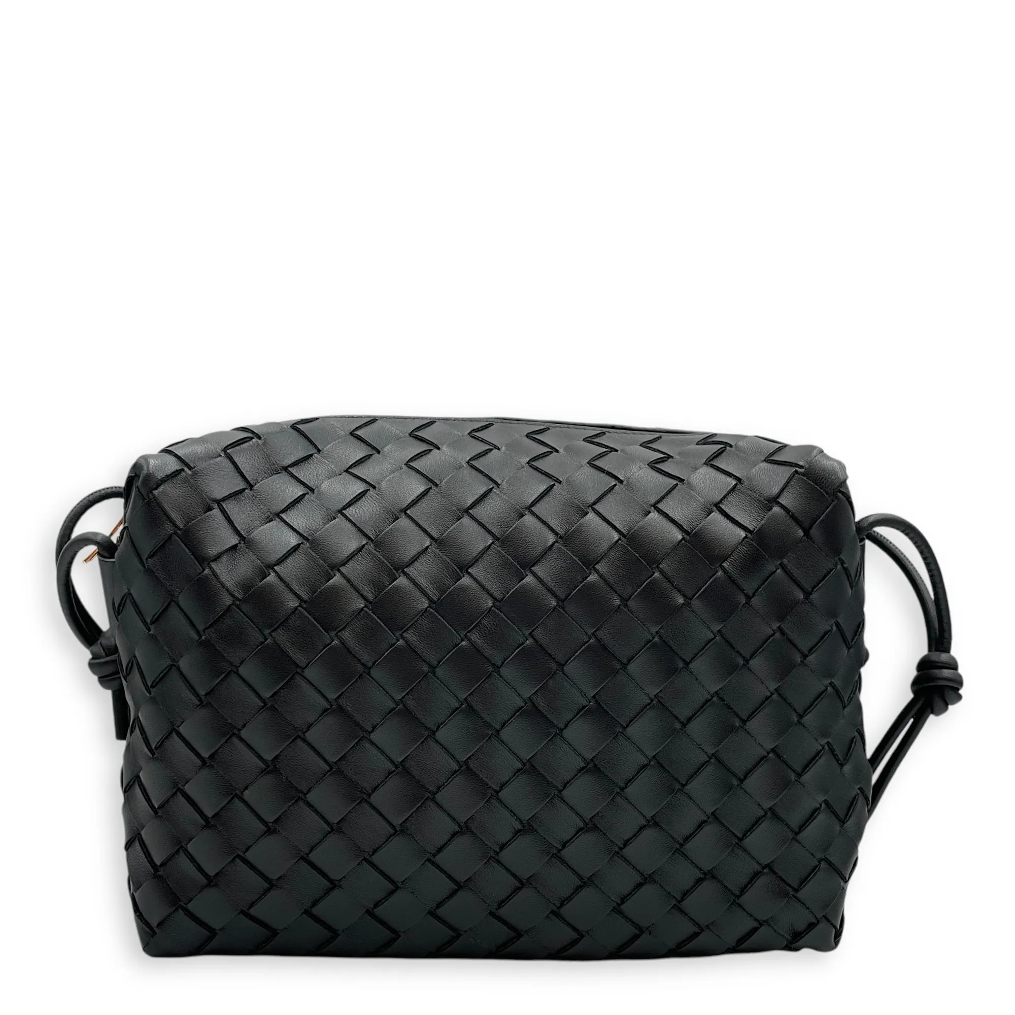 Nappa Intrecciato camera Black Crossbody Bag in Nappa Leather, Gold hardware