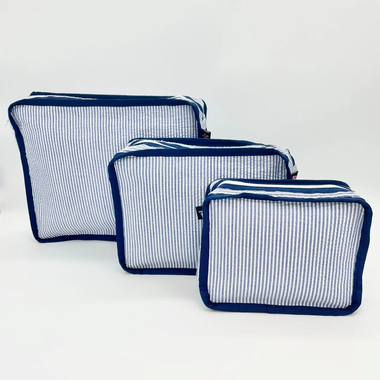 Navy Seersucker Packing Cube Stacking Set