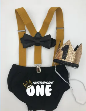 Notorious One Baby Theme Smash the Cake Outfit Boy Birthday Outfit 4 Piece Set