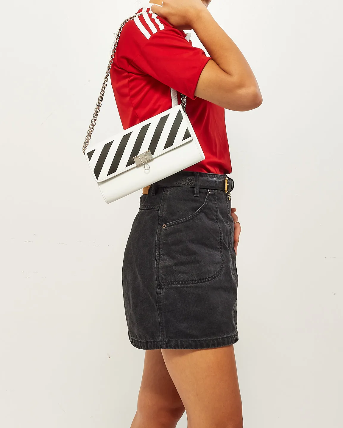 Off-White White & Black Leather Binder Small Crossbody Bag