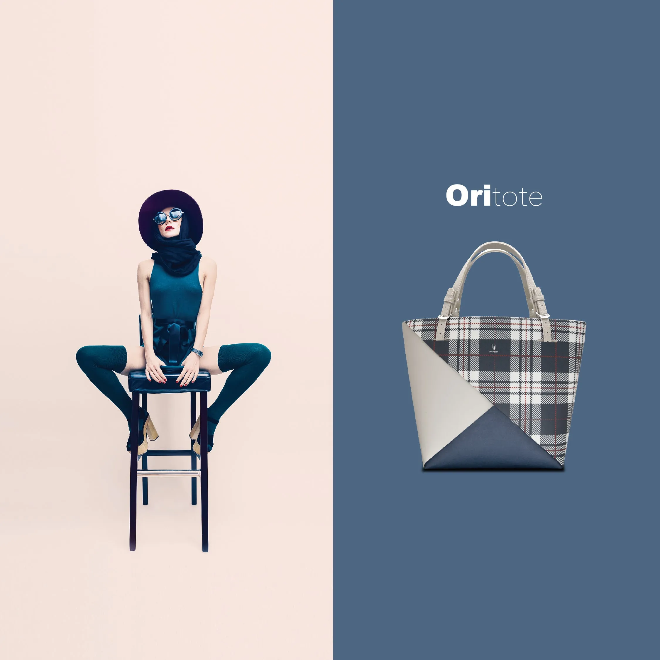 OriTote S [Colour Block | Navy Checkered]