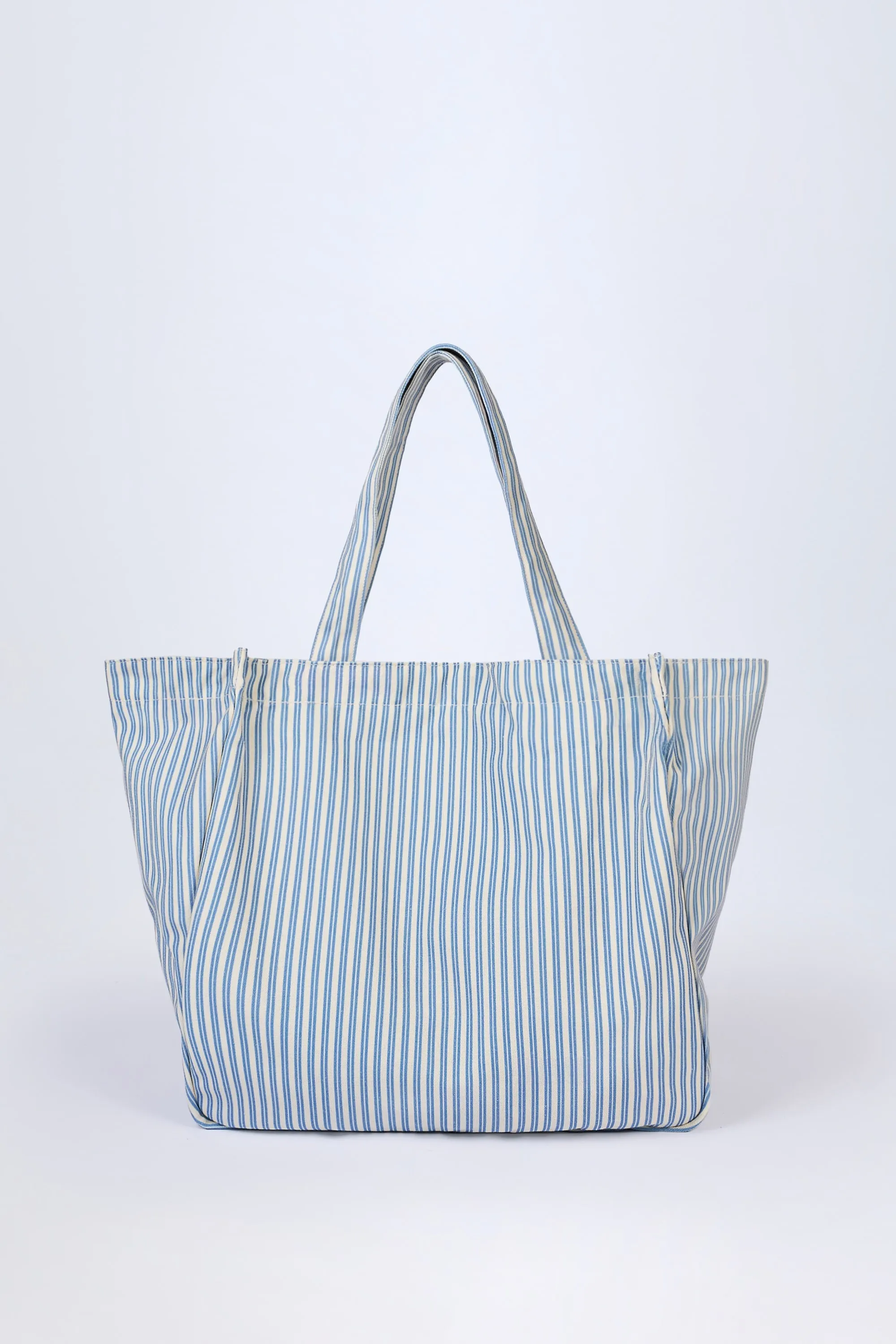 Oversized Canvas Tote Bag in Teal Blue Double Stripe