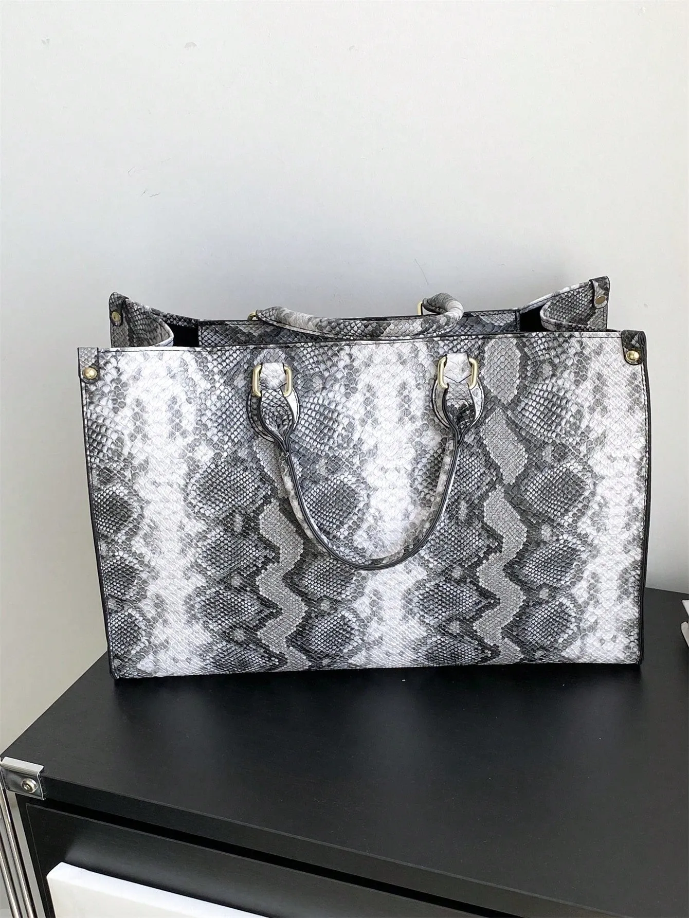 Oversized Snake Print Tote Bag