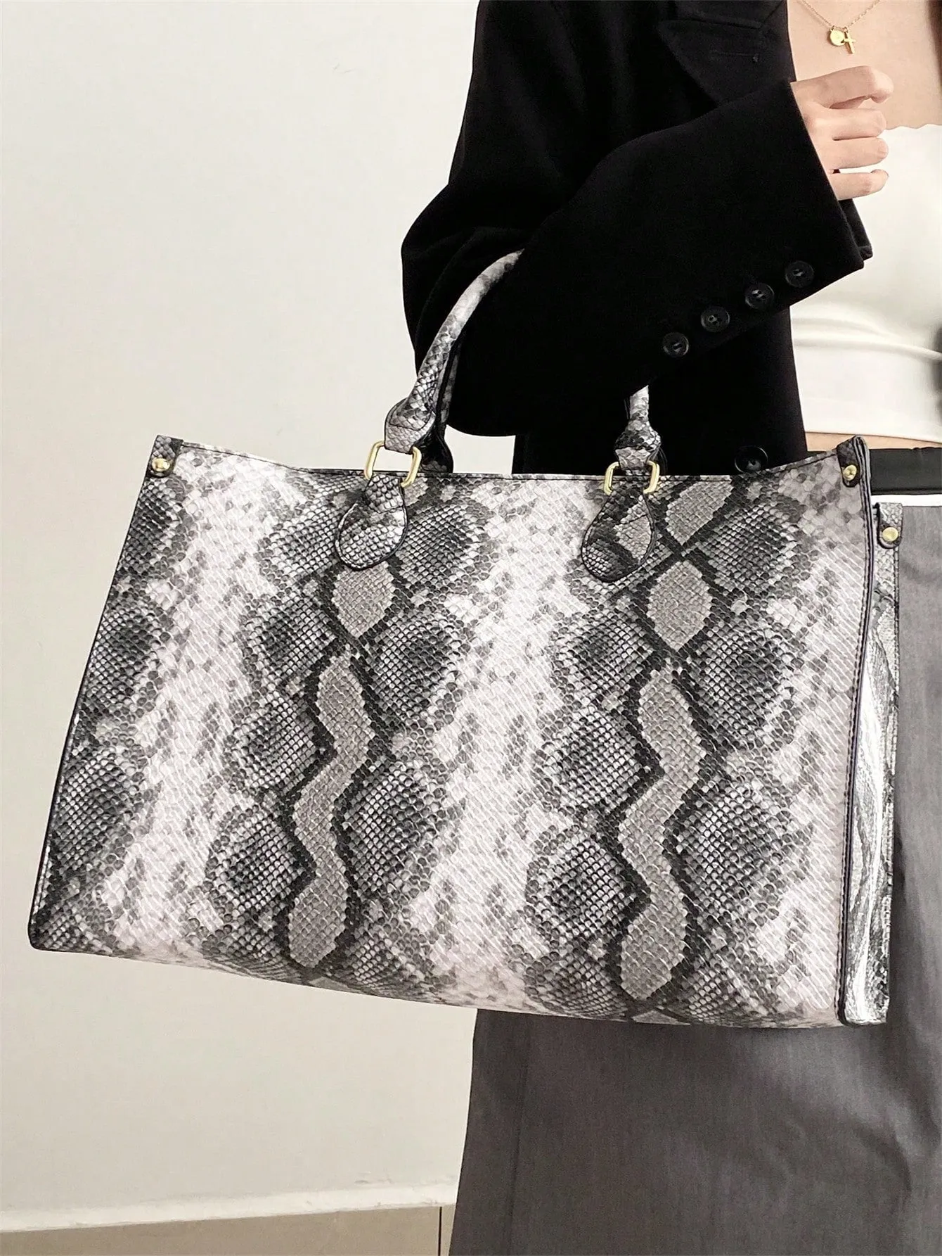 Oversized Snake Print Tote Bag