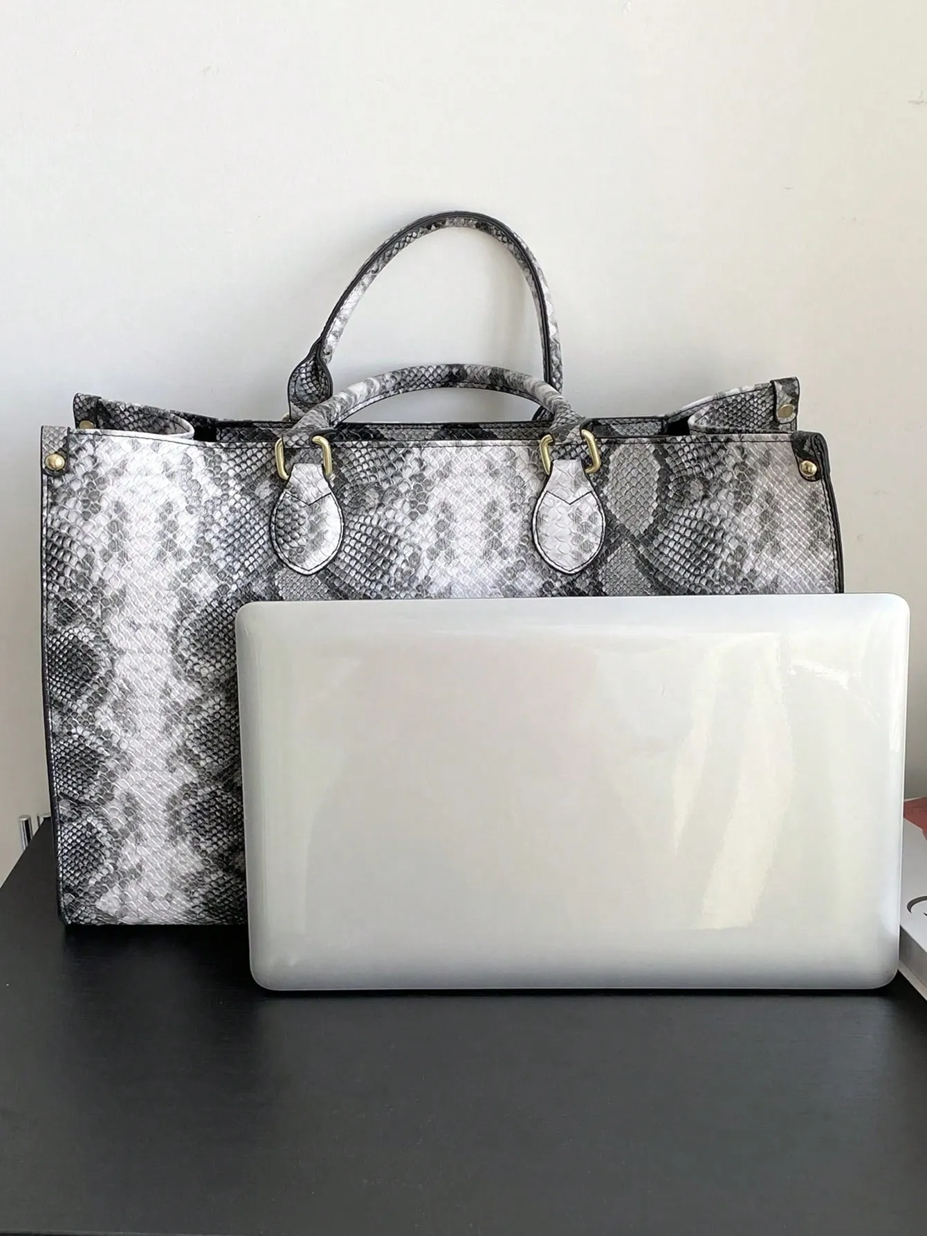 Oversized Snake Print Tote Bag