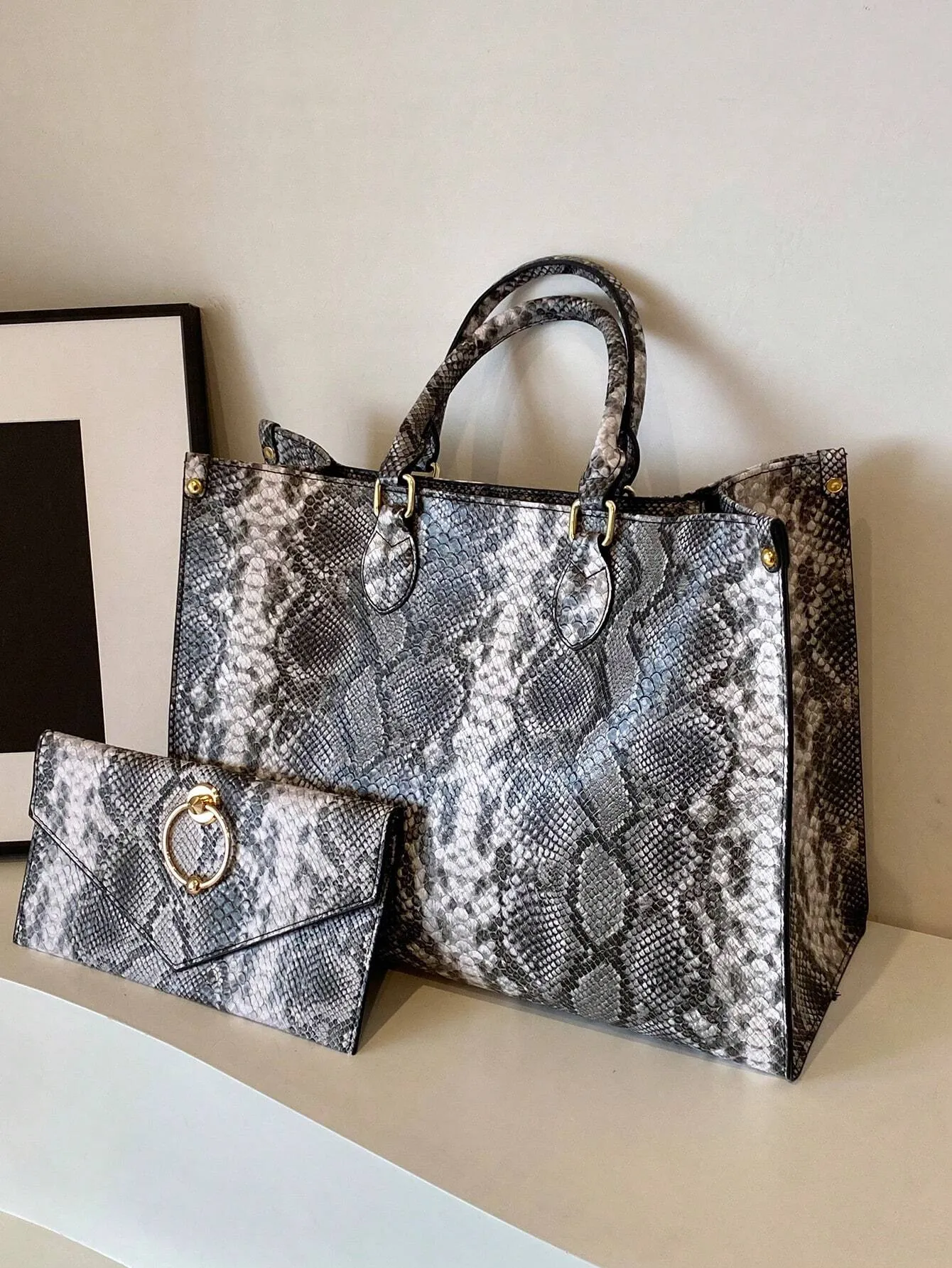 Oversized Snake Print Tote Bag