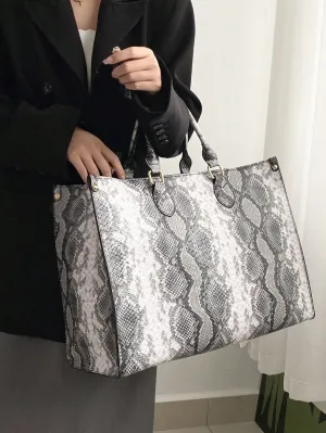 Oversized Snake Print Tote Bag