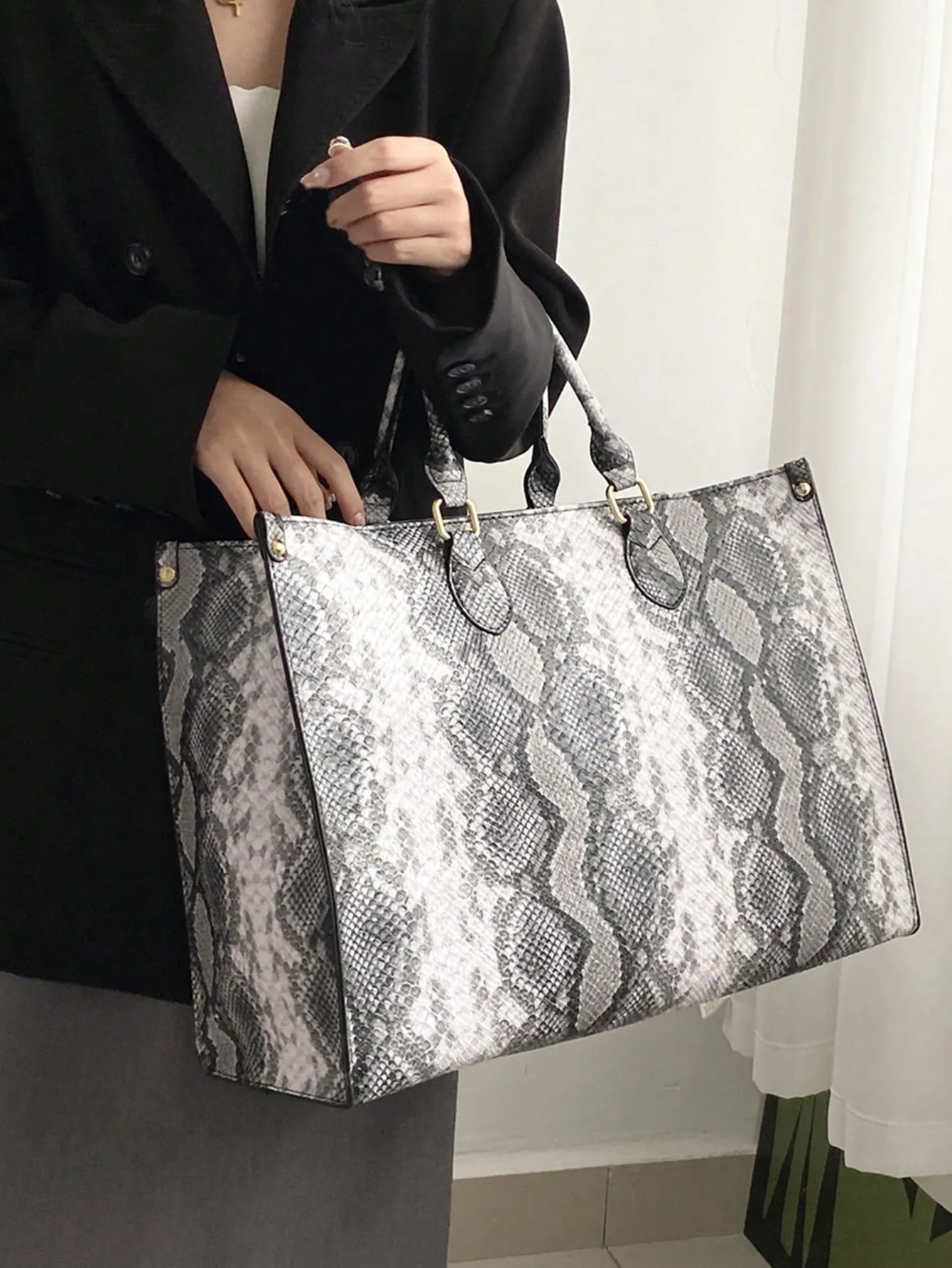 Oversized Snake Print Tote Bag