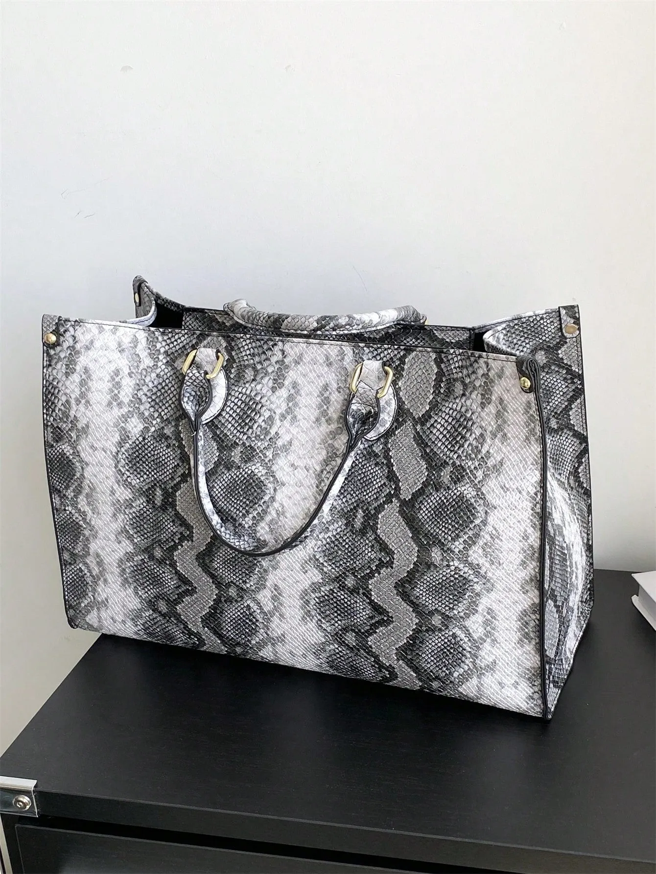 Oversized Snake Print Tote Bag