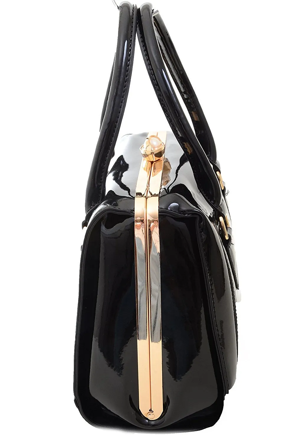 Pearl Clasp Retro Inspired Handbag Vegan Patent Purse