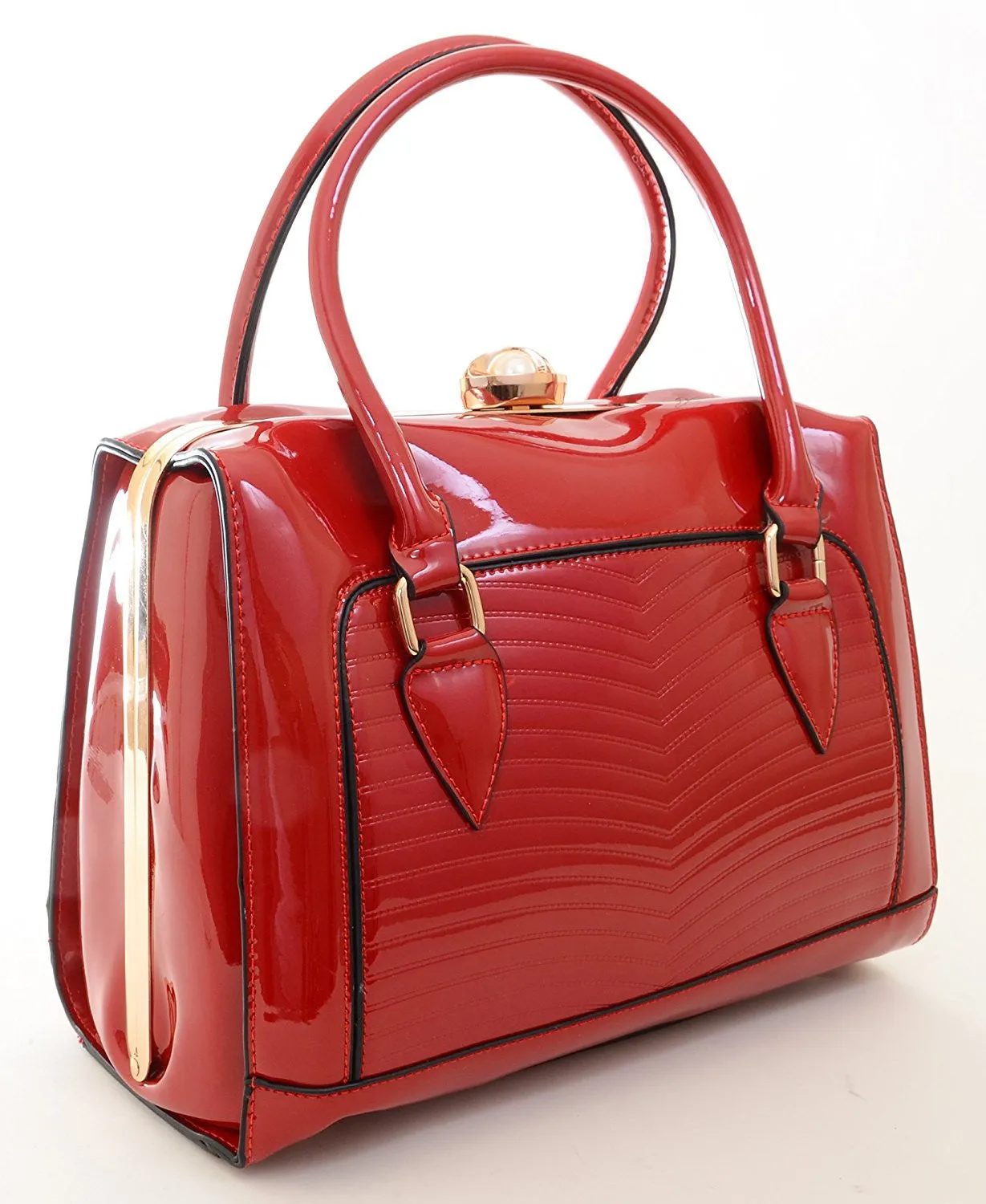 Pearl Clasp Retro Inspired Handbag Vegan Patent Purse