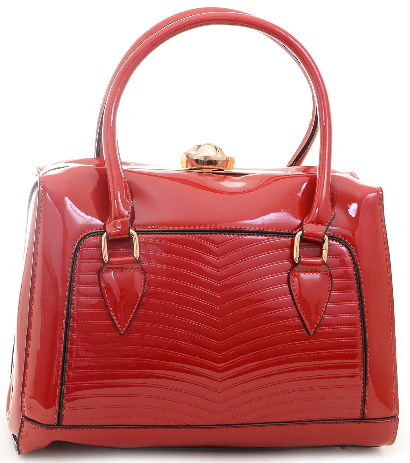 Pearl Clasp Retro Inspired Handbag Vegan Patent Purse