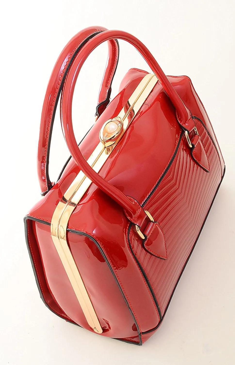 Pearl Clasp Retro Inspired Handbag Vegan Patent Purse