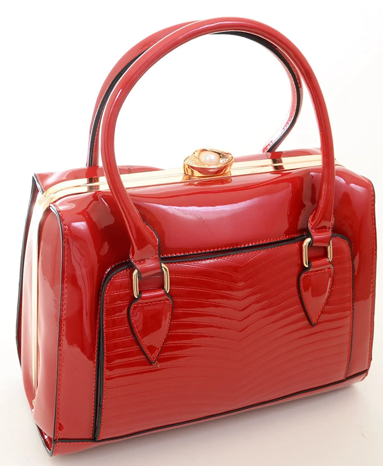 Pearl Clasp Retro Inspired Handbag Vegan Patent Purse