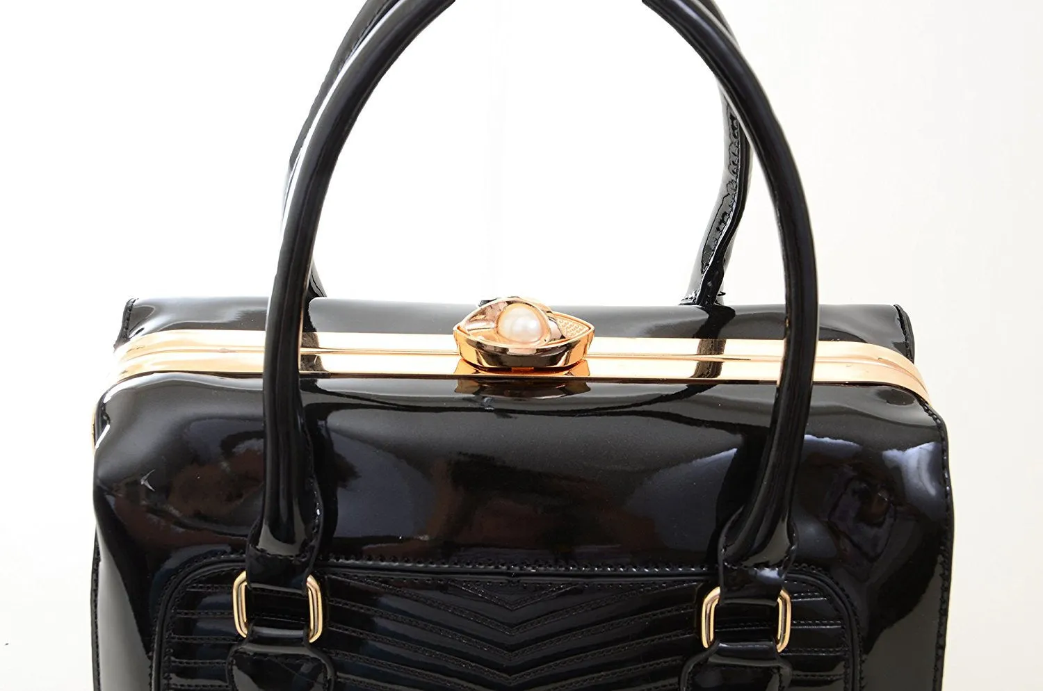 Pearl Clasp Retro Inspired Handbag Vegan Patent Purse