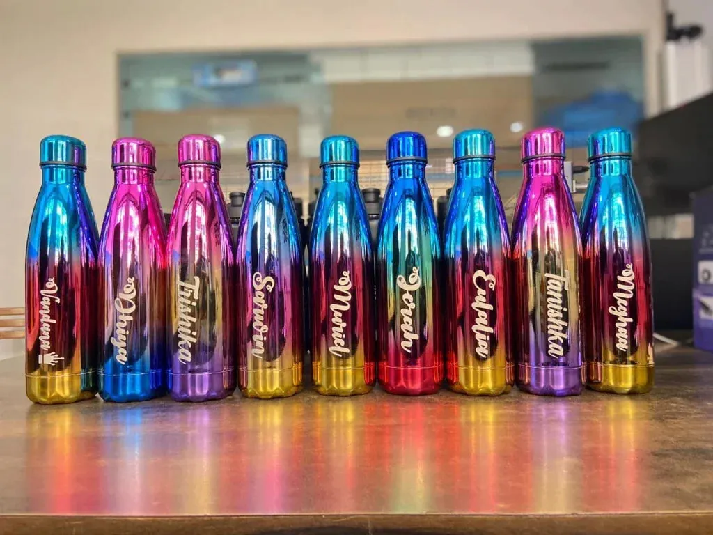 Personalized All in One Men's Combo (4 pcs) & Customized Rainbow Stainless Steel Water Bottles & Stainless Steel Mug - Brown