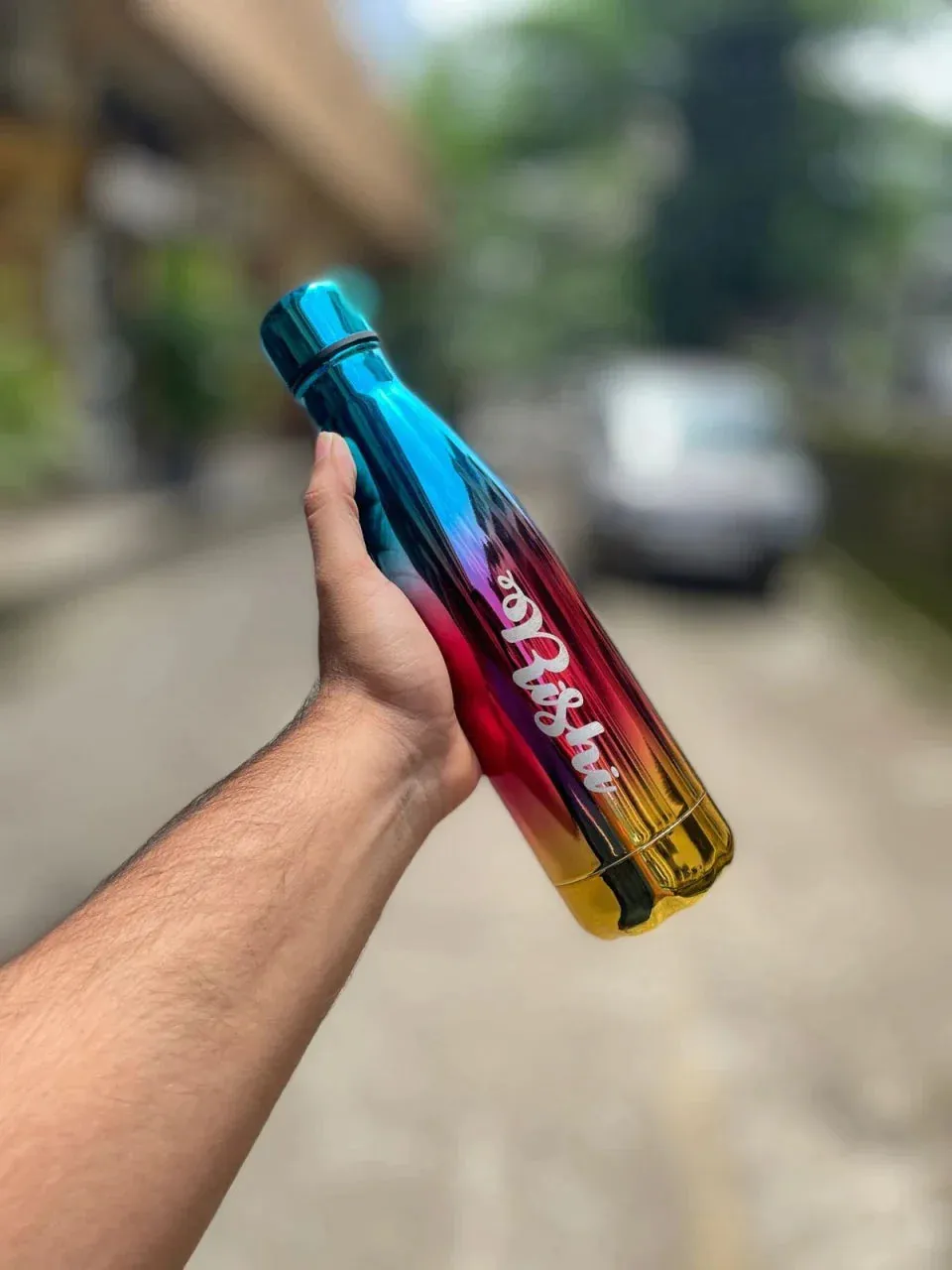 Personalized All in One Men's Combo (4 pcs) & Customized Rainbow Stainless Steel Water Bottles & Stainless Steel Mug - Brown