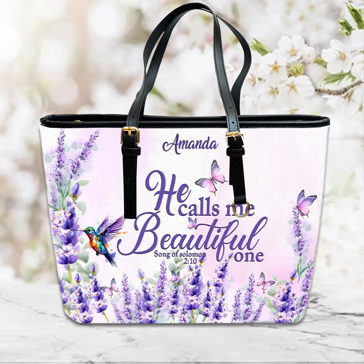 Personalized Lavender Leather Handbag – CHRISTIANARTBAG with Scripture Verse - CABLTHB01090424.