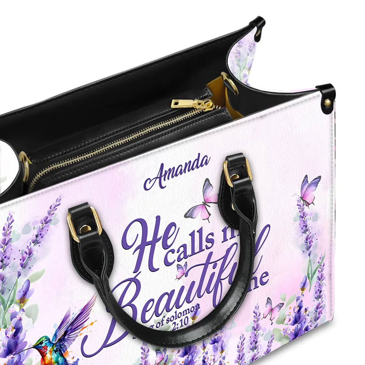 Personalized Lavender Leather Handbag – CHRISTIANARTBAG with Scripture Verse - CABLTHB01090424.