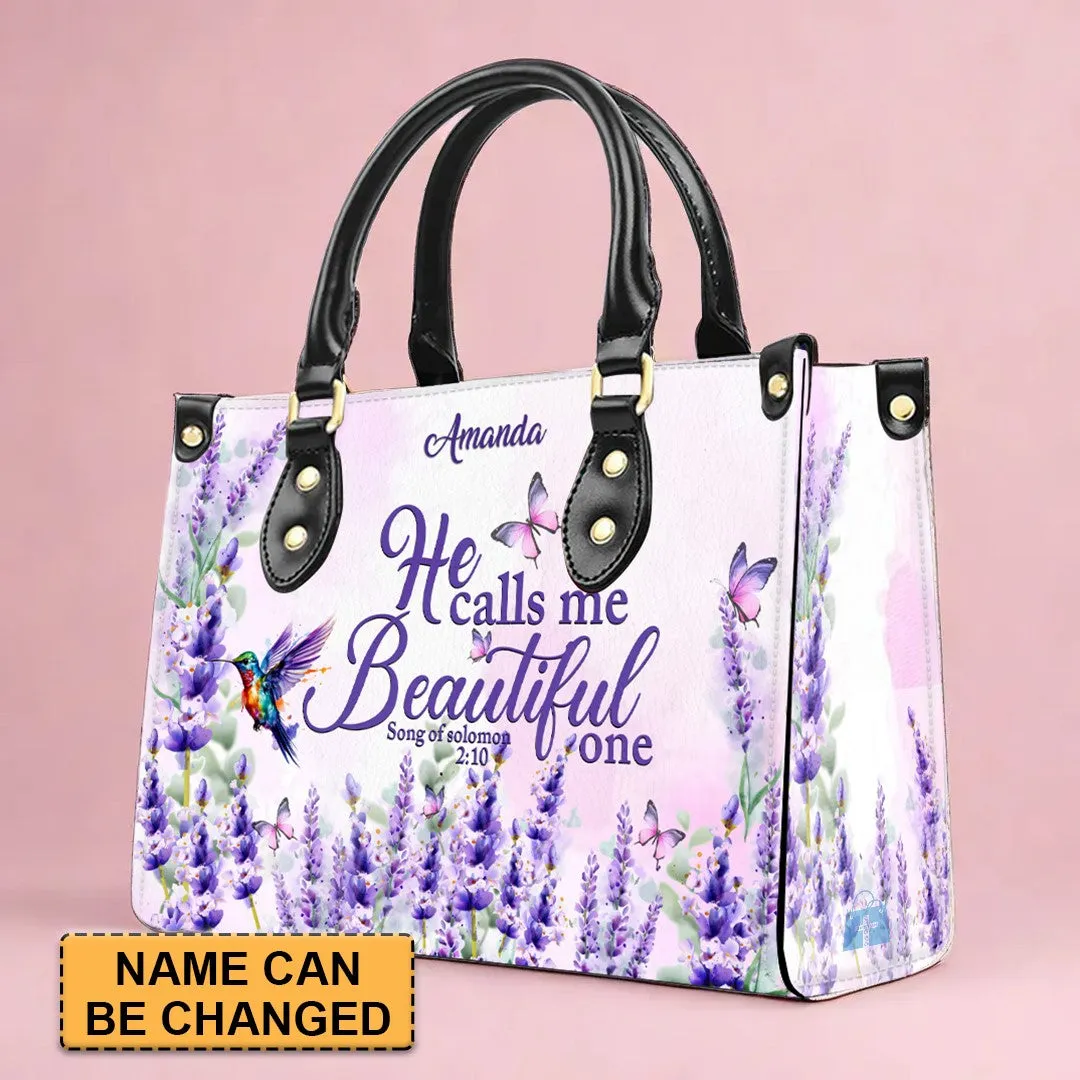 Personalized Lavender Leather Handbag – CHRISTIANARTBAG with Scripture Verse - CABLTHB01090424.