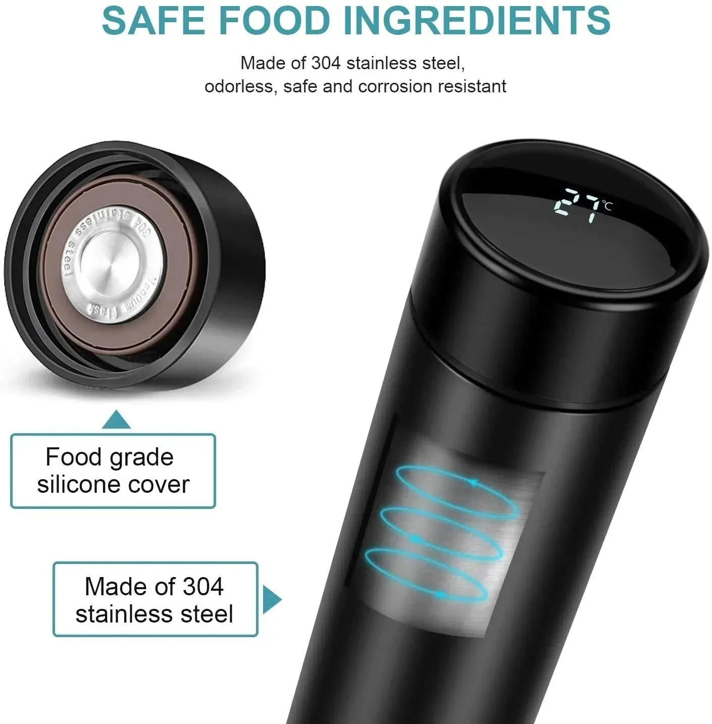 Personalized Temperature Bottle , Stainless Steel Mug & All in One Men's Combo (4 pcs) - Black