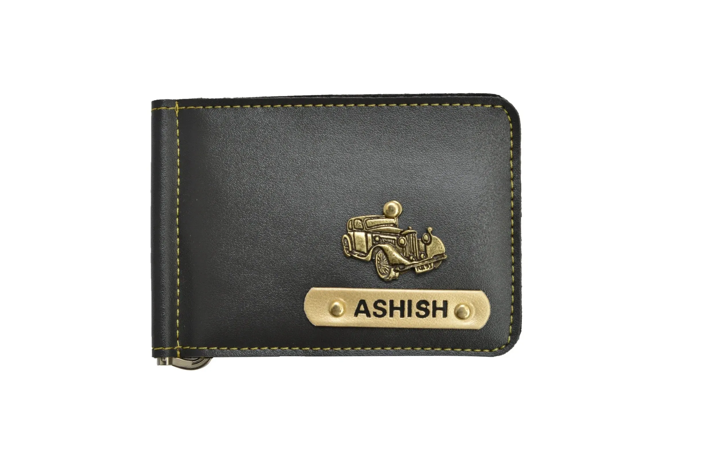 Personalized Vegan Leather Money Clip - Grey