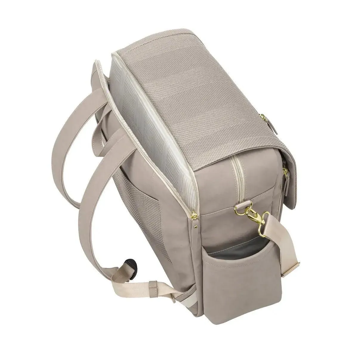 Petunia Pickle Bottom Boxy Backpack Deluxe Diaper Bag in Sand Cable Stitch