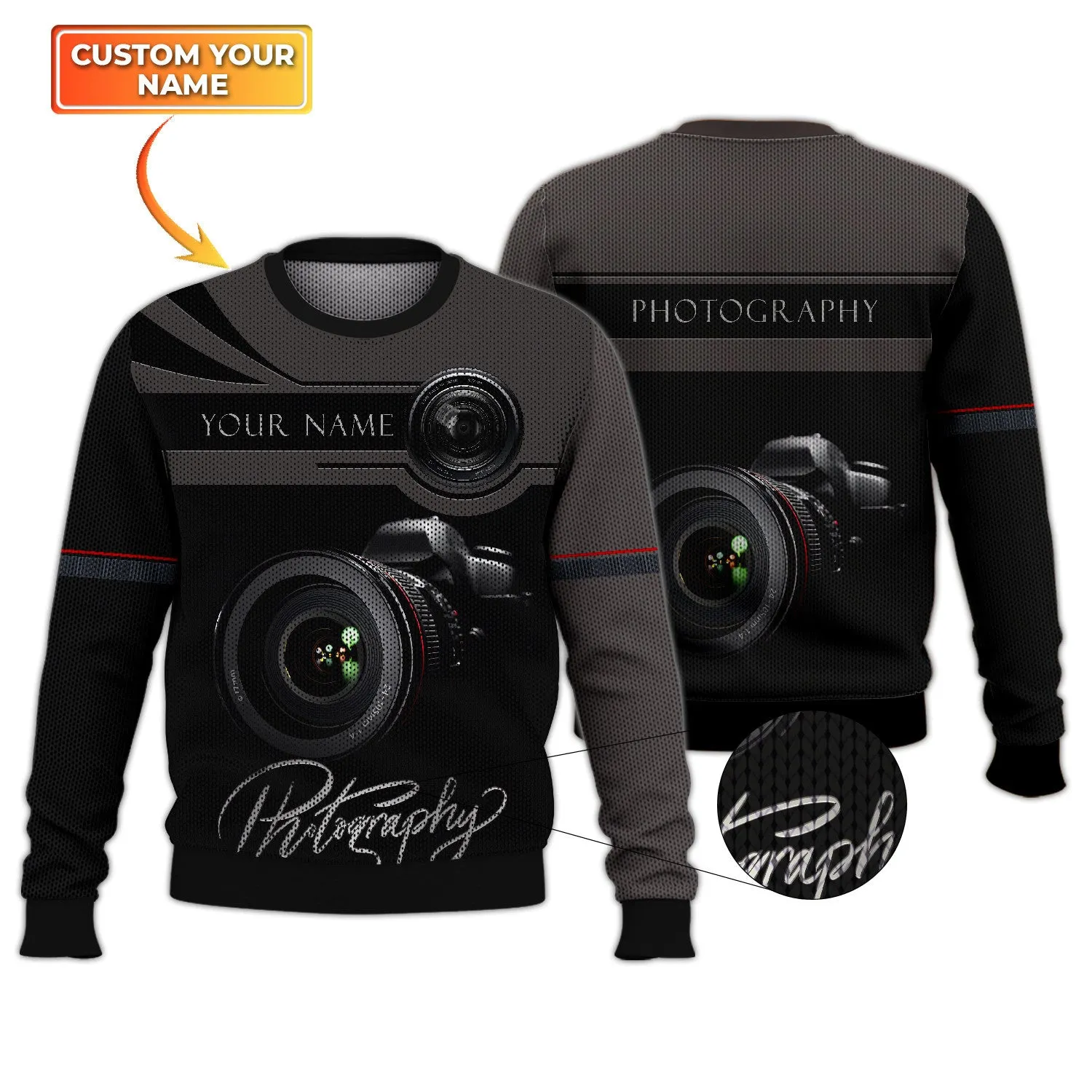 Photographer Camera Pattern Design Personalized Name Zip Hoodie
