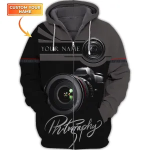 Photographer Camera Pattern Design Personalized Name Zip Hoodie