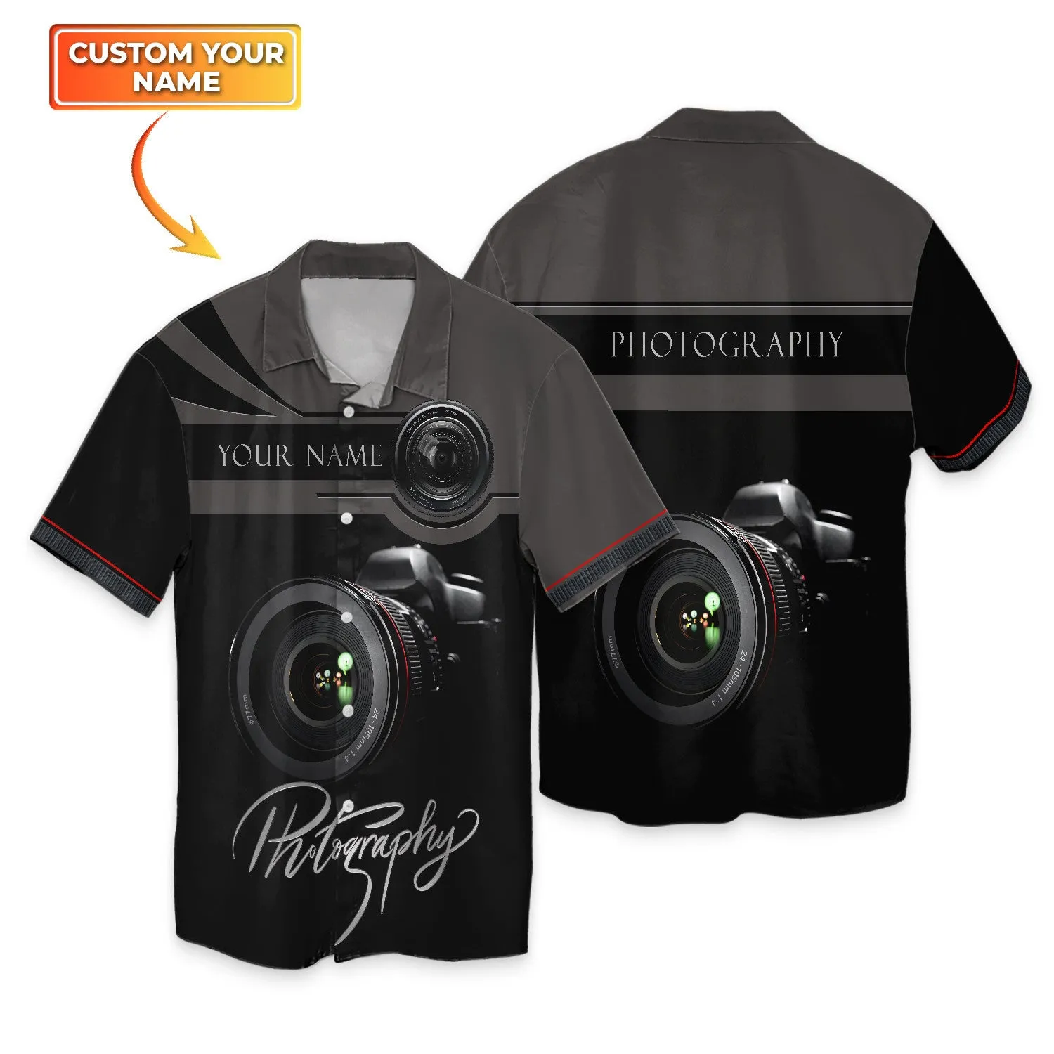 Photographer Camera Pattern Design Personalized Name Zip Hoodie