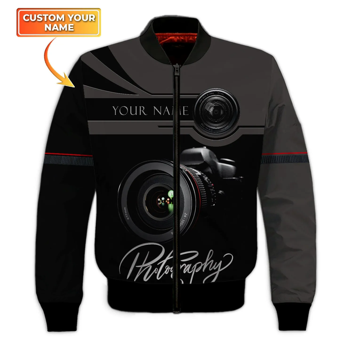 Photographer Camera Pattern Design Personalized Name Zip Hoodie