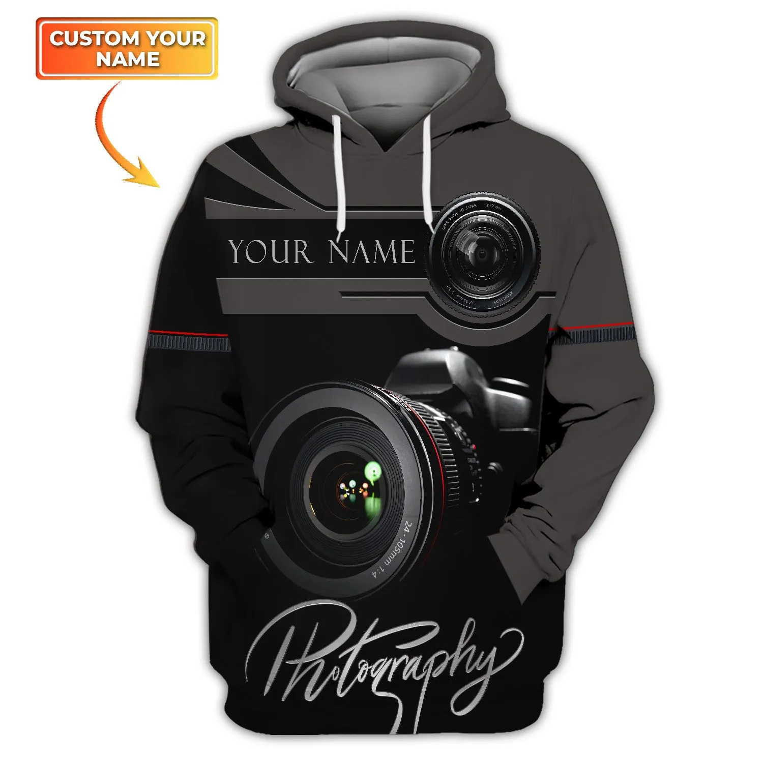 Photographer Camera Pattern Design Personalized Name Zip Hoodie