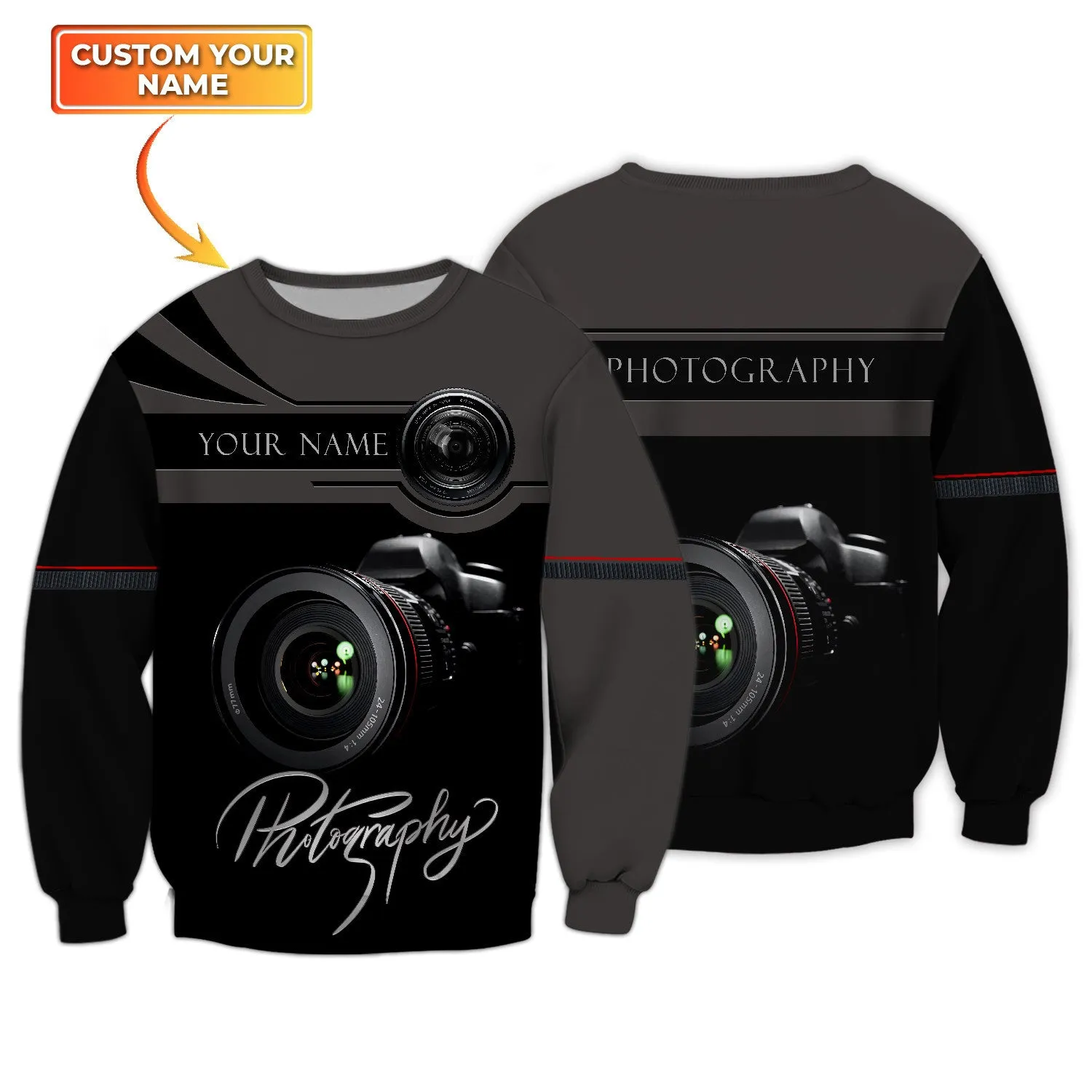 Photographer Camera Pattern Design Personalized Name Zip Hoodie