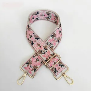 Pink and Camel Embroidered "Guitar" Bag Strap