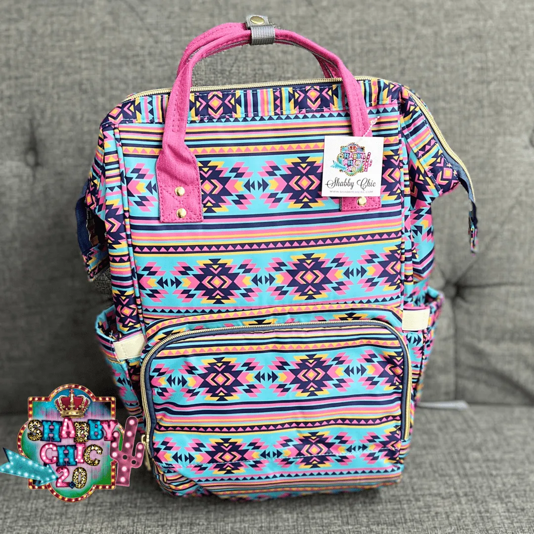 Pink Aztec Print Diaper Bag Backpack