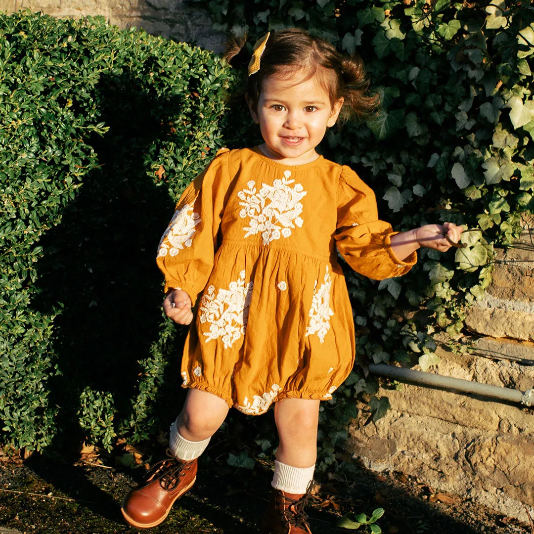 Pink Chicken Baby Girls Brooke Bubble - Inca Gold W/ Embroidery