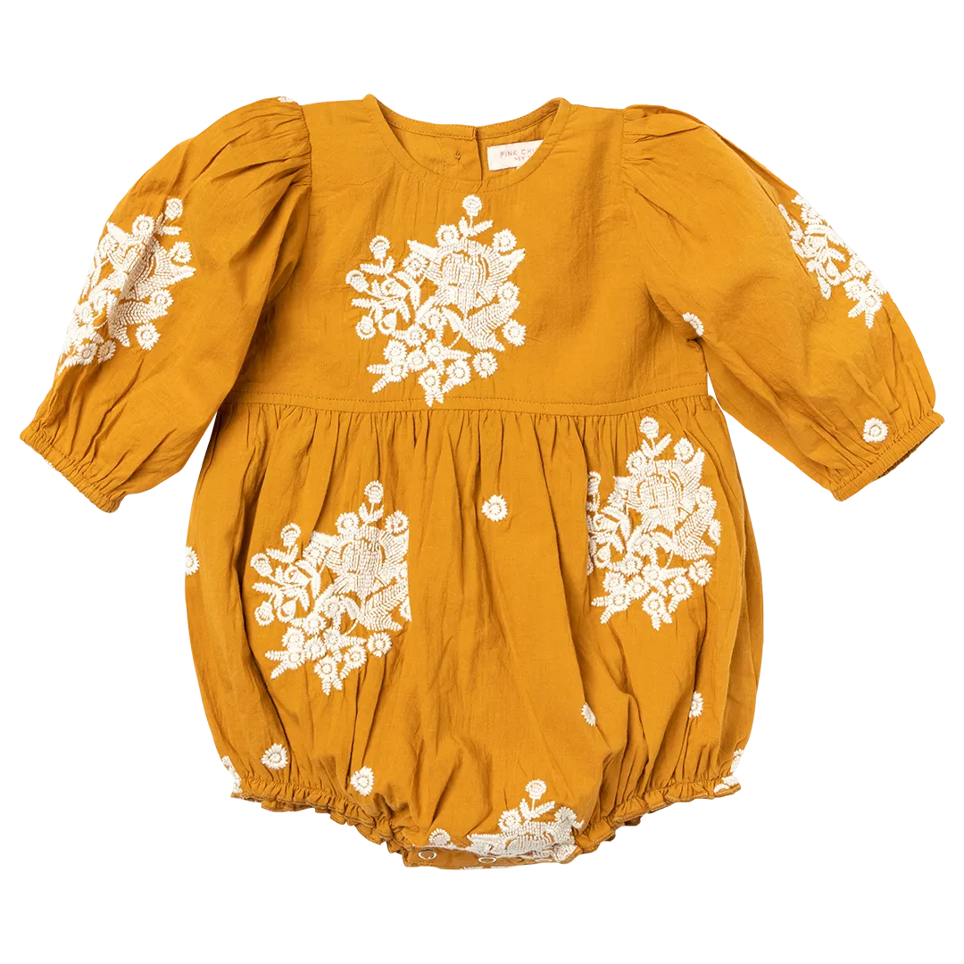 Pink Chicken Baby Girls Brooke Bubble - Inca Gold W/ Embroidery