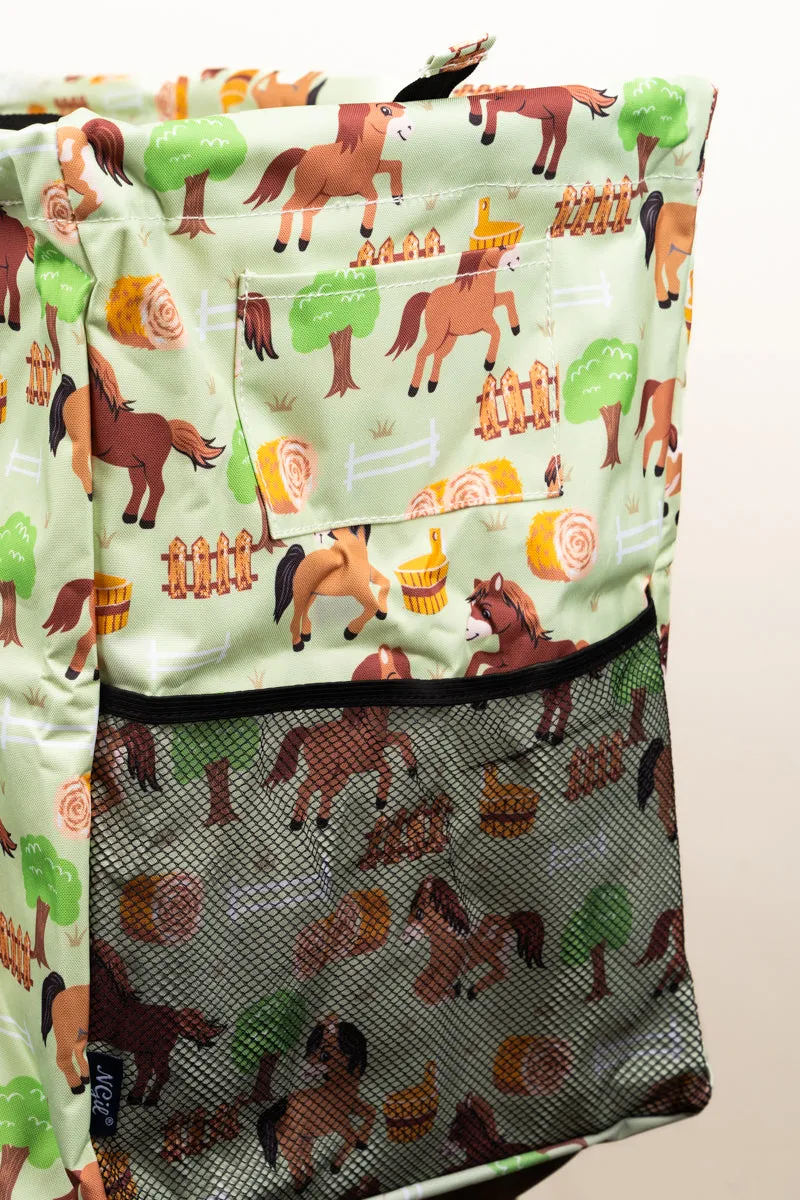 Pony Up Collapsible Double Haul-It-All Basket with Mesh Pockets and Lid