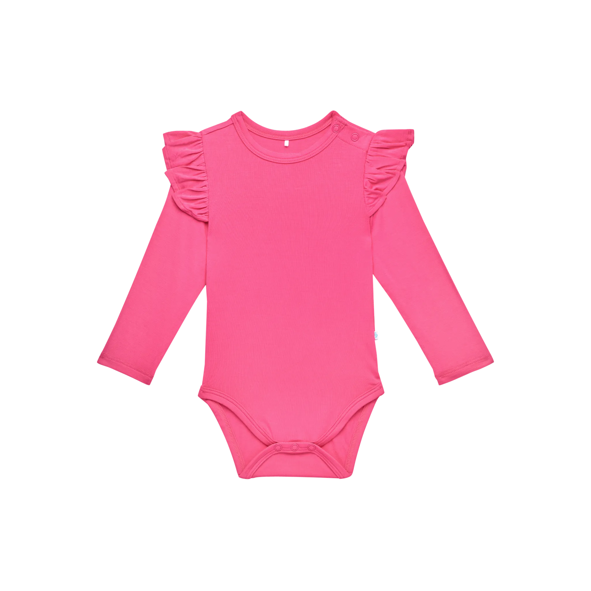 Posh Peanut Long Sleeve Girls Ruffled Bodysuit in Posh Hot Pink