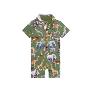 Posh Peanut- Posh Safari Short Sleeve Collared Henley Shortall
