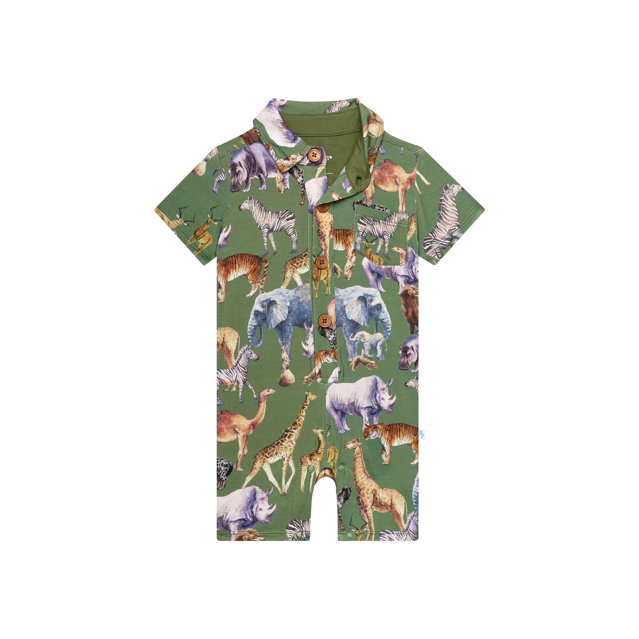 Posh Peanut- Posh Safari Short Sleeve Collared Henley Shortall