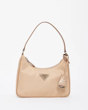 Prada Beige Nylon Re-edition 2000 Mini Hobo Shoulder Bag