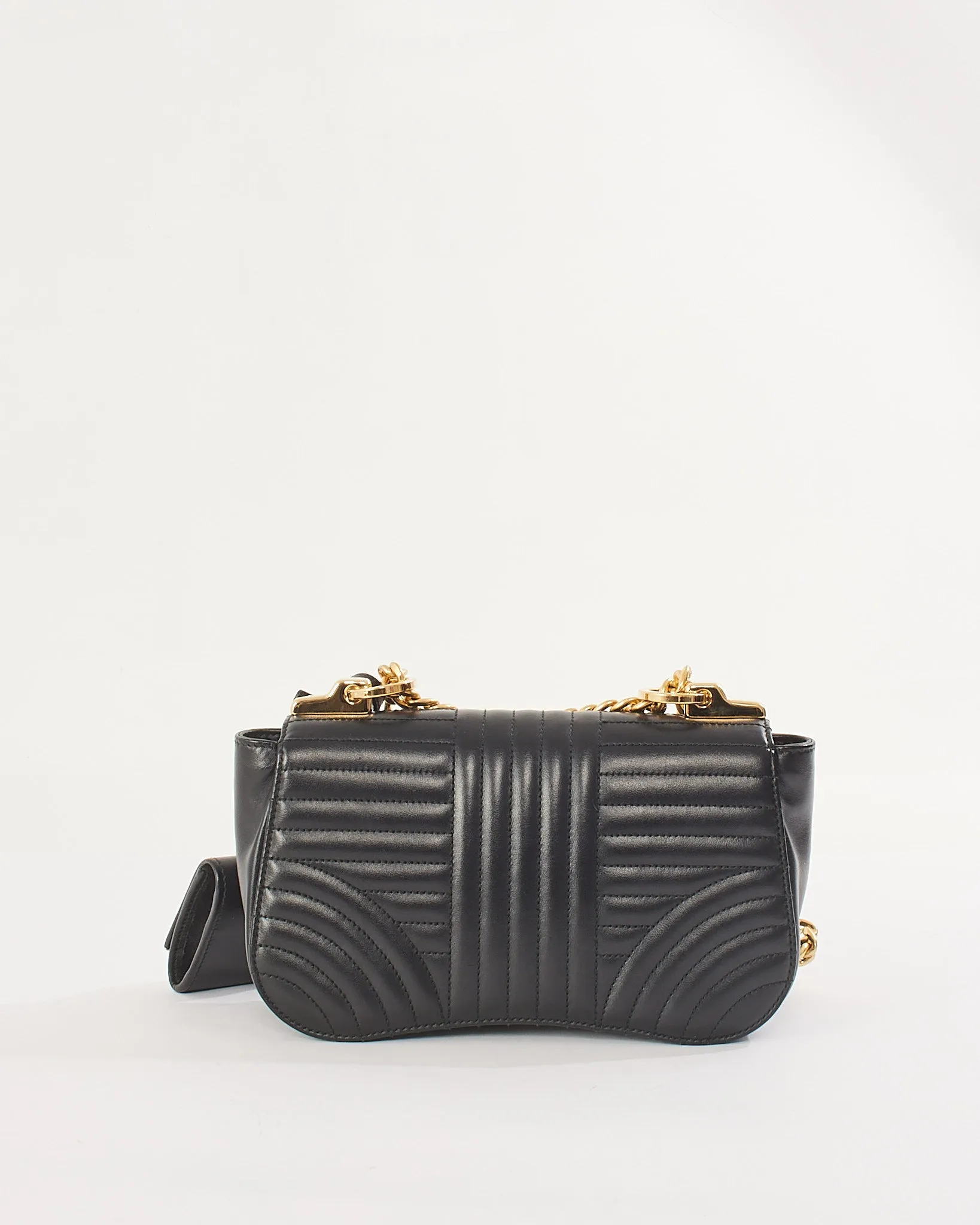 Prada Black Quilted Leather Curved Diagramme Flap Chain Small Shoulder Bag