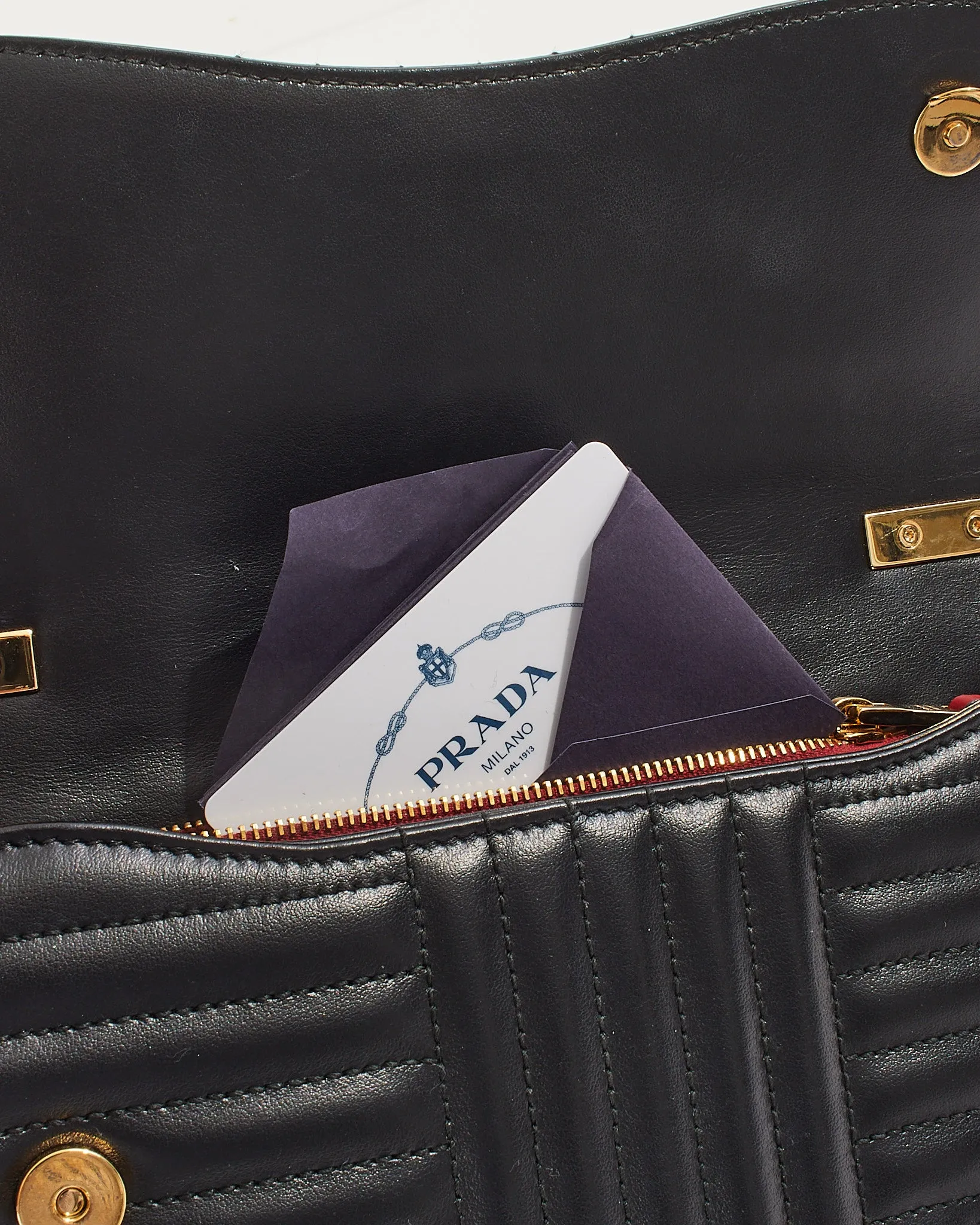Prada Black Quilted Leather Curved Diagramme Flap Chain Small Shoulder Bag