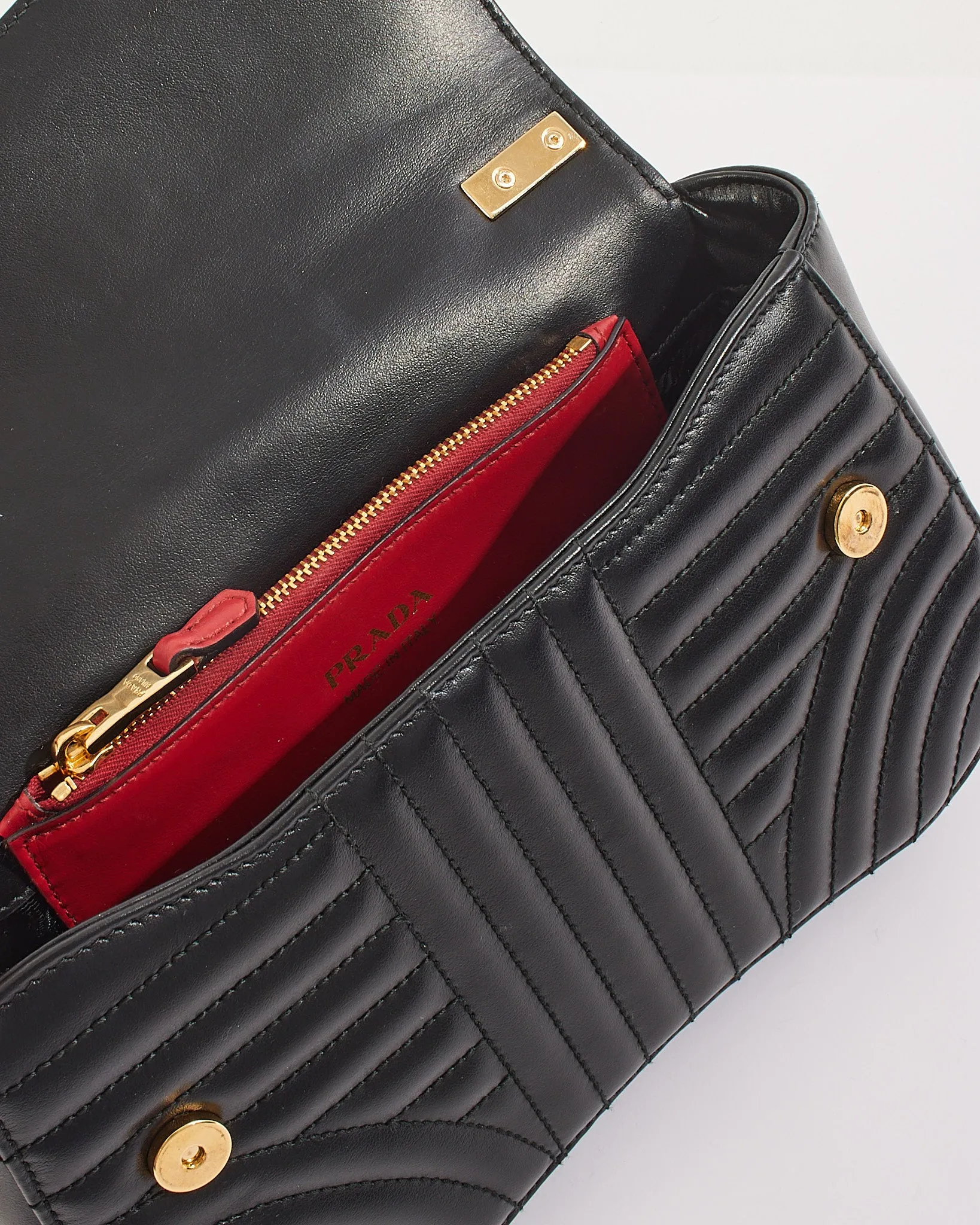 Prada Black Quilted Leather Curved Diagramme Flap Chain Small Shoulder Bag