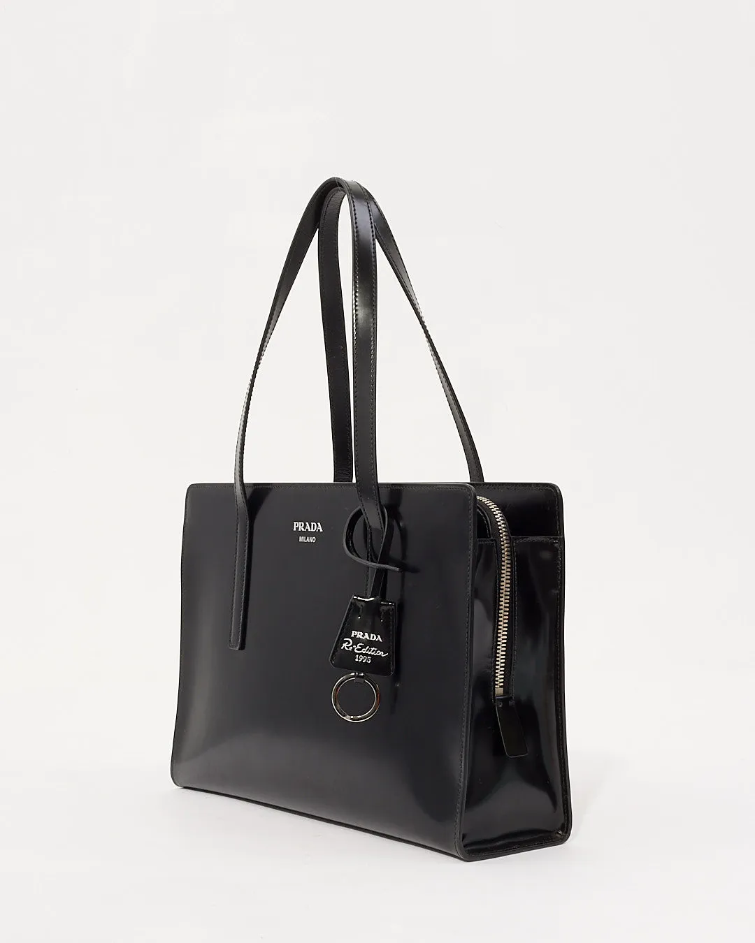 Prada Re-Edition 1995  Black Brushed-Leather Medium Handbag