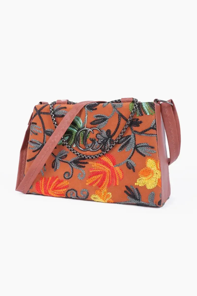 Premium Floral Embroidered Sling Bag for Women( Tan )