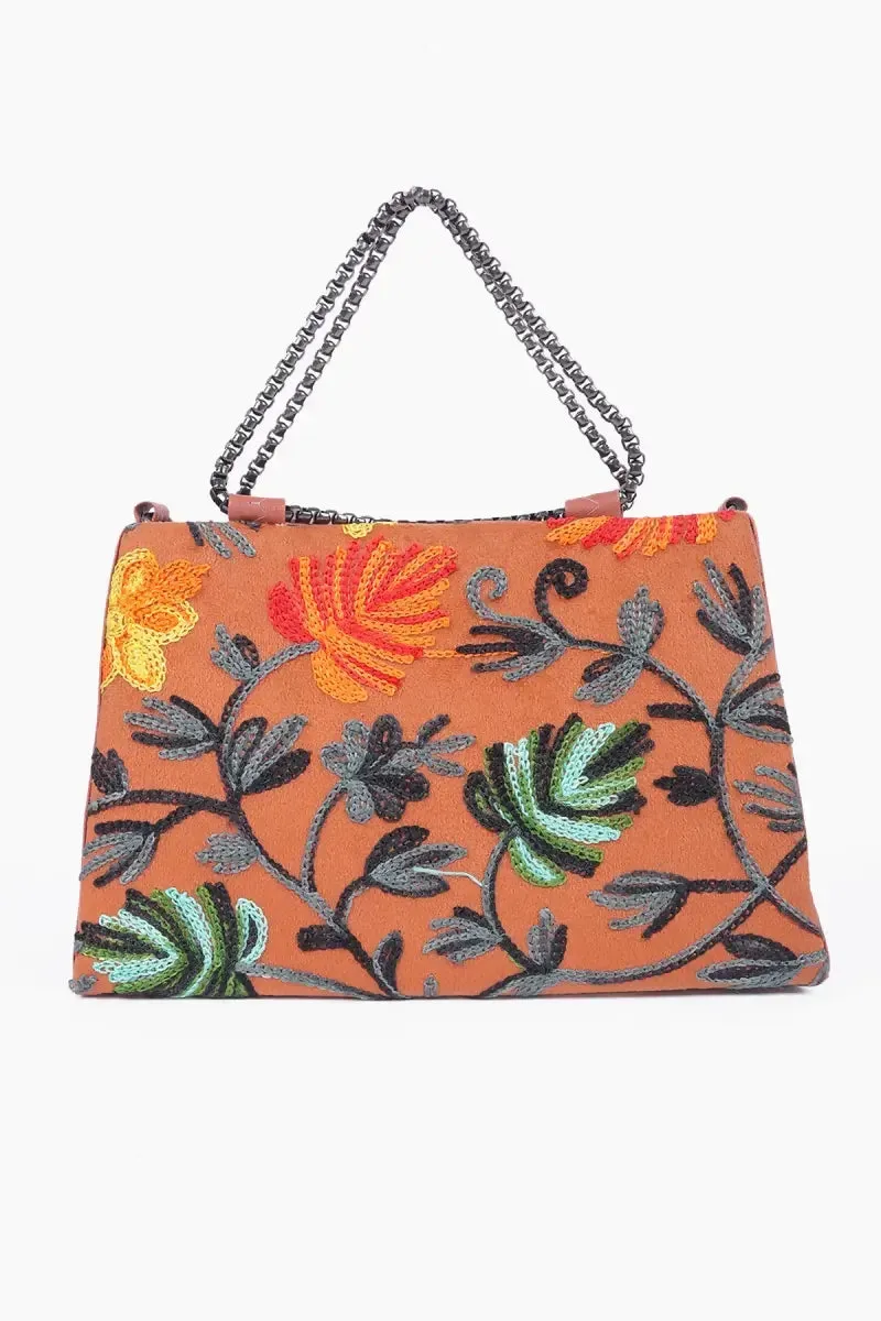 Premium Floral Embroidered Sling Bag for Women( Tan )