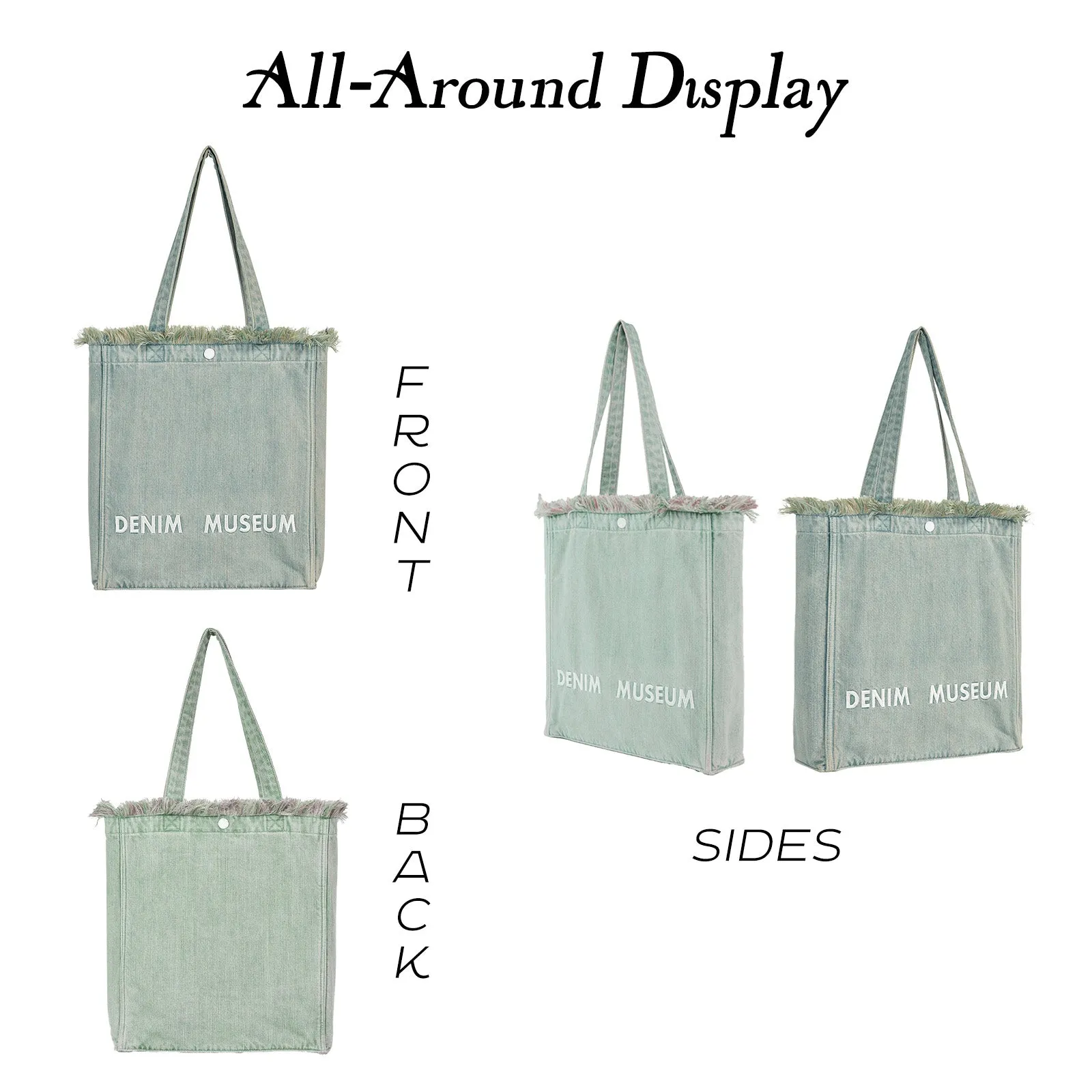 Premium Green Yarn Fringe Boho Designer Women Purse, 2025 Summer Lightweight Foldable Large Denim Tote Bag with Pockets