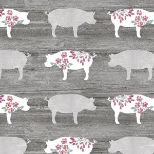 Pretty Pigs Charcoal by Shannon Roberts for Benartex Designer Fabrics by the YARD 2662